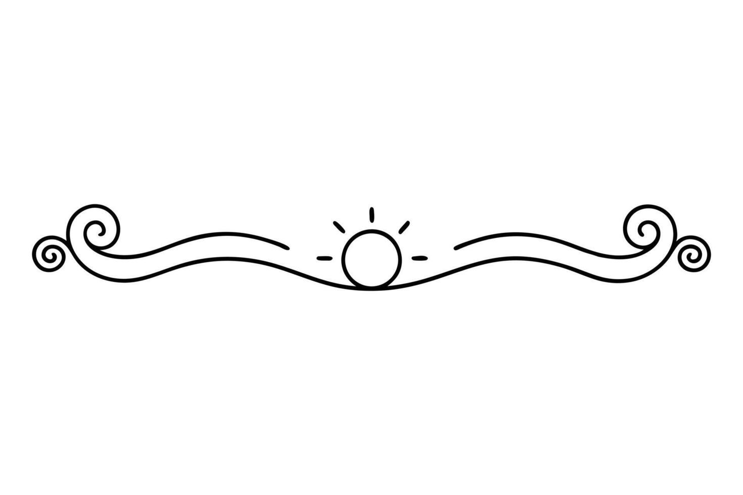 Sun and waves in a line drawing vector