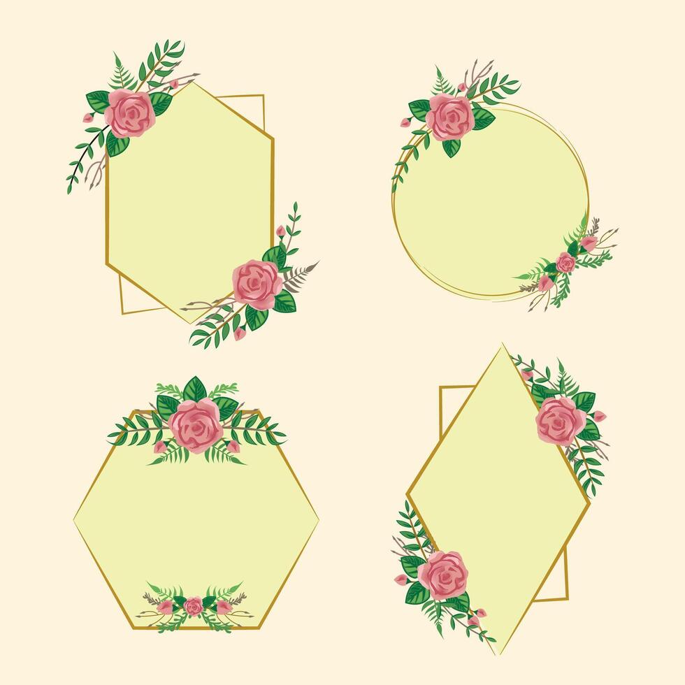 Collection of yellow flower and copper frames as wedding invitation decorations vector