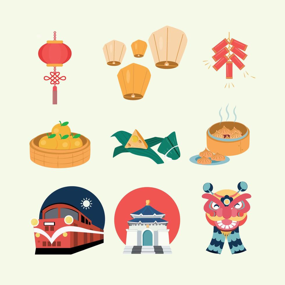 illustration of tourism elements from the famous country of Taiwan vector