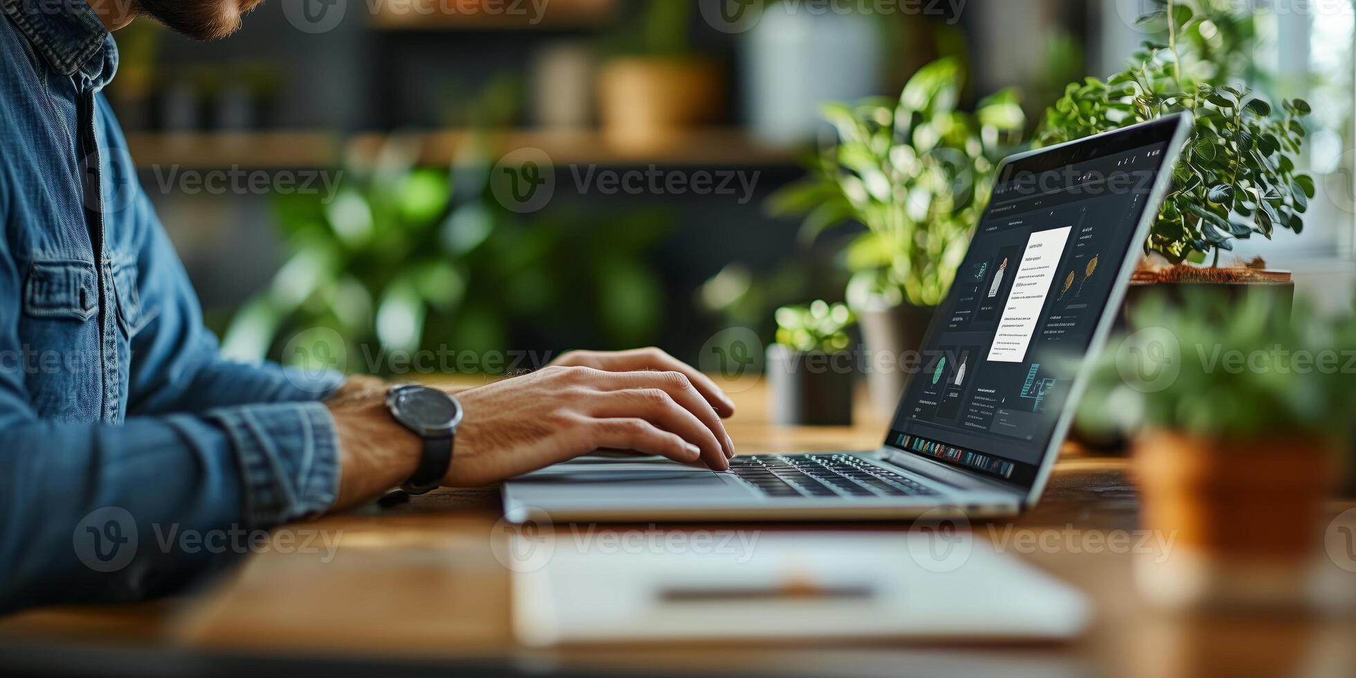 a young professional using a touchscreen interface to organize photo