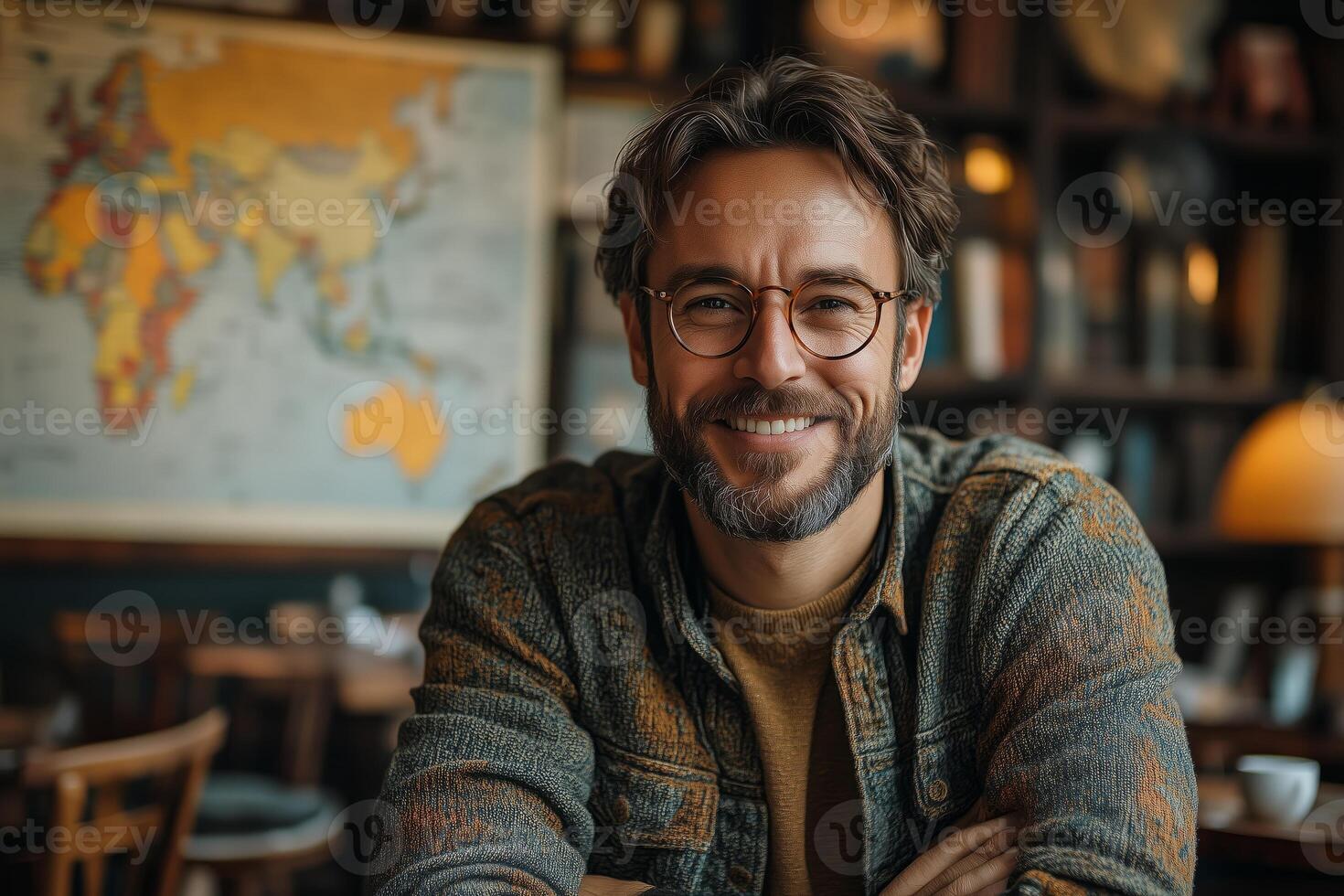 a modern language teacher using interactive software to teach a small group photo