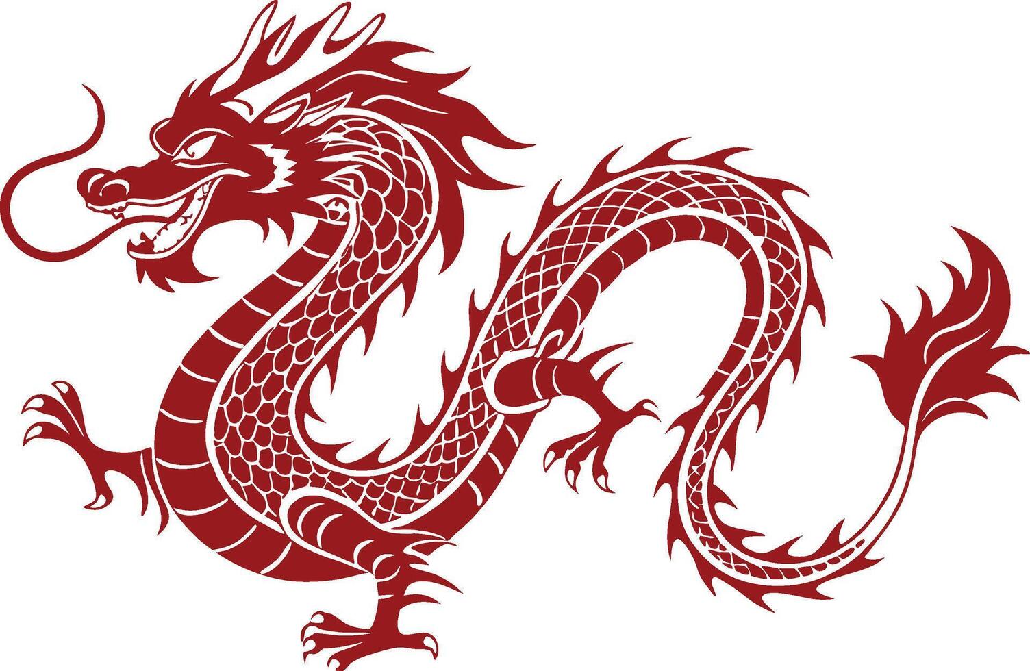 Traditional Red Chinese Dragon Illustration with Scales vector