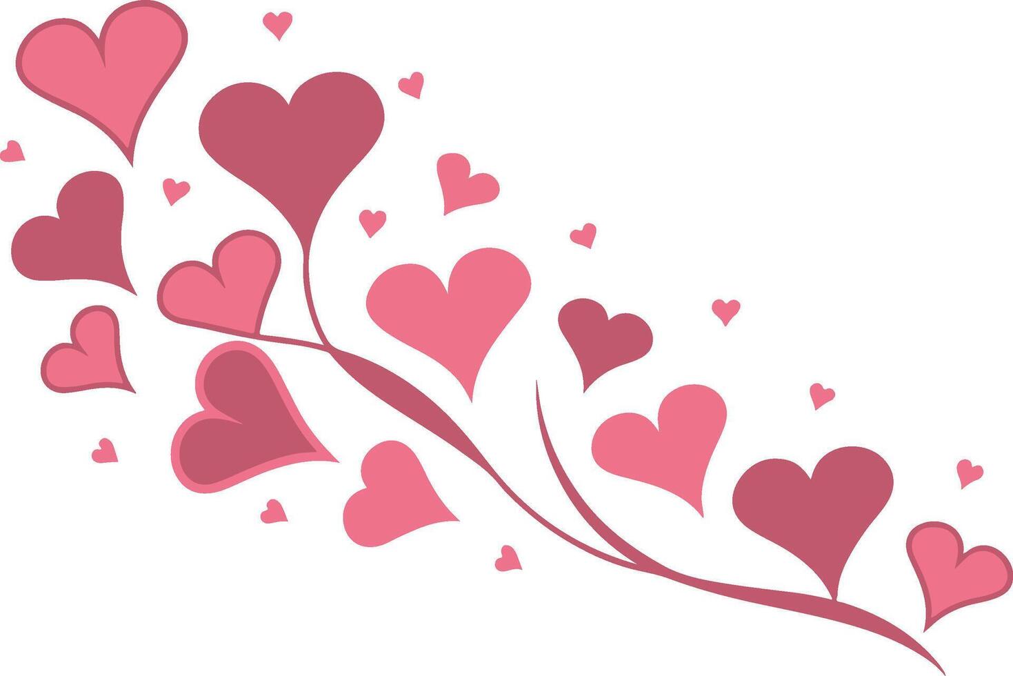 Pink Hearts Floral Branch Illustration with Romantic Design vector