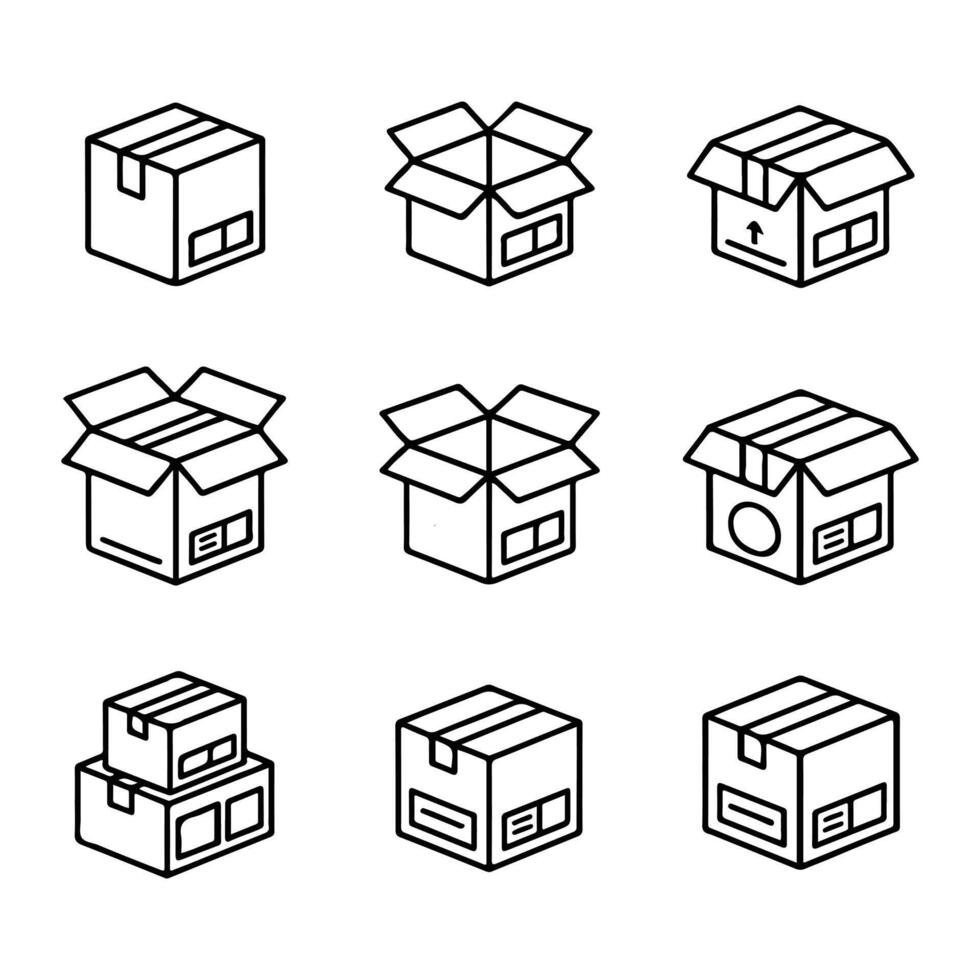 Cardboard Box Icons for Logistics and E-commerce vector