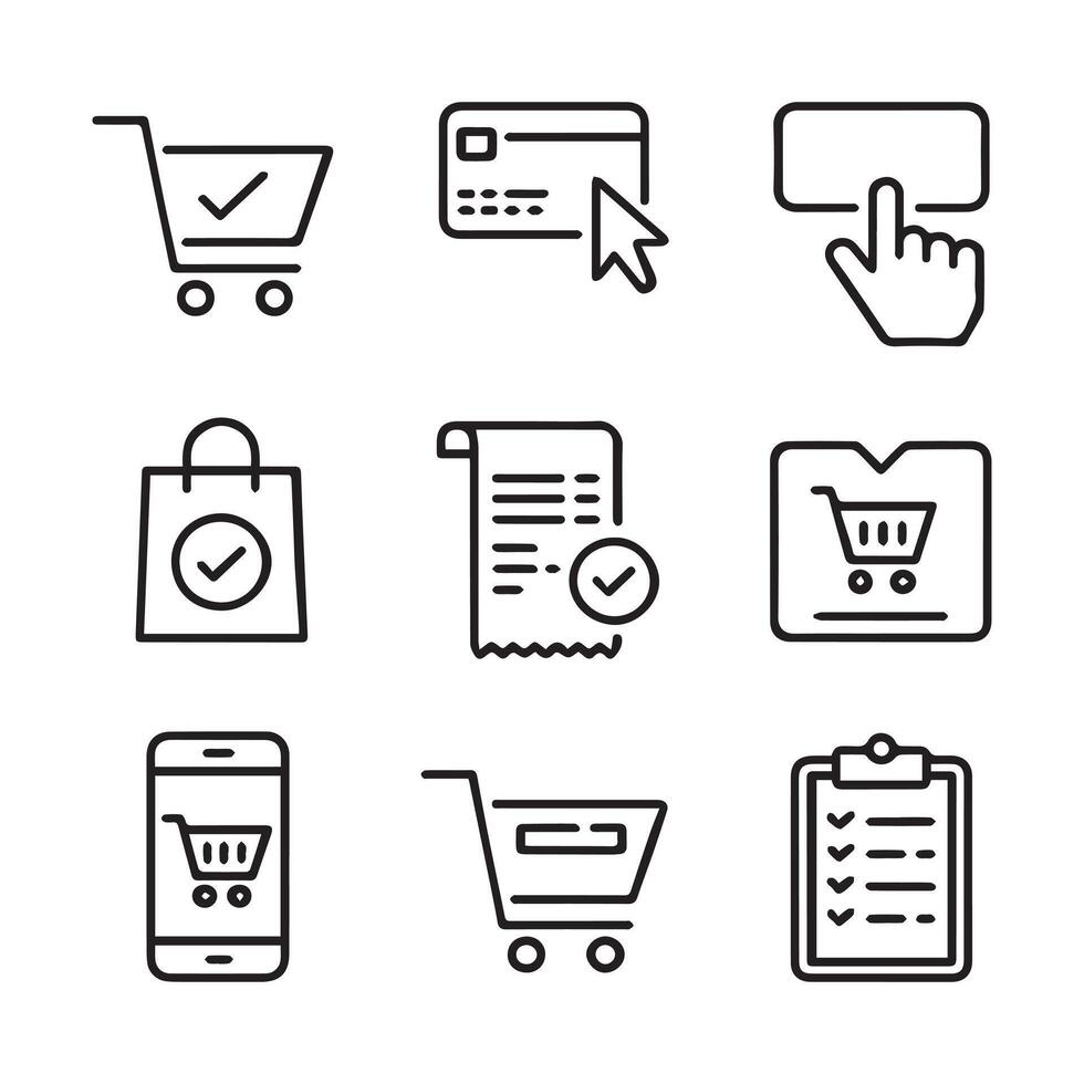 Checkout Process Icon Set with Approval Symbols vector