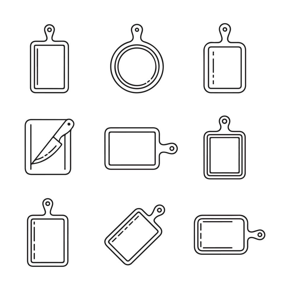 Cutting Board Icons for Food Prep and Cooking vector