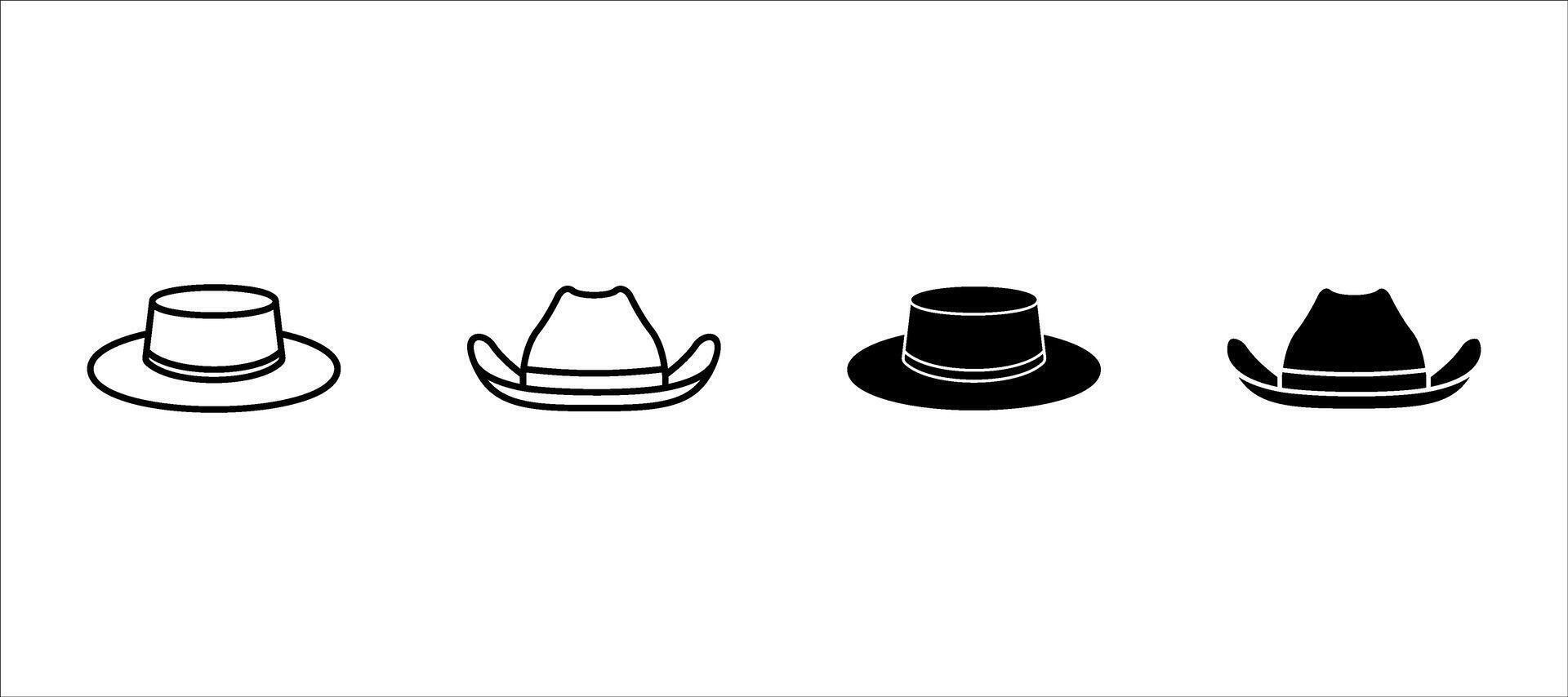 Cowboy icons set, in solid black and outlined style vector