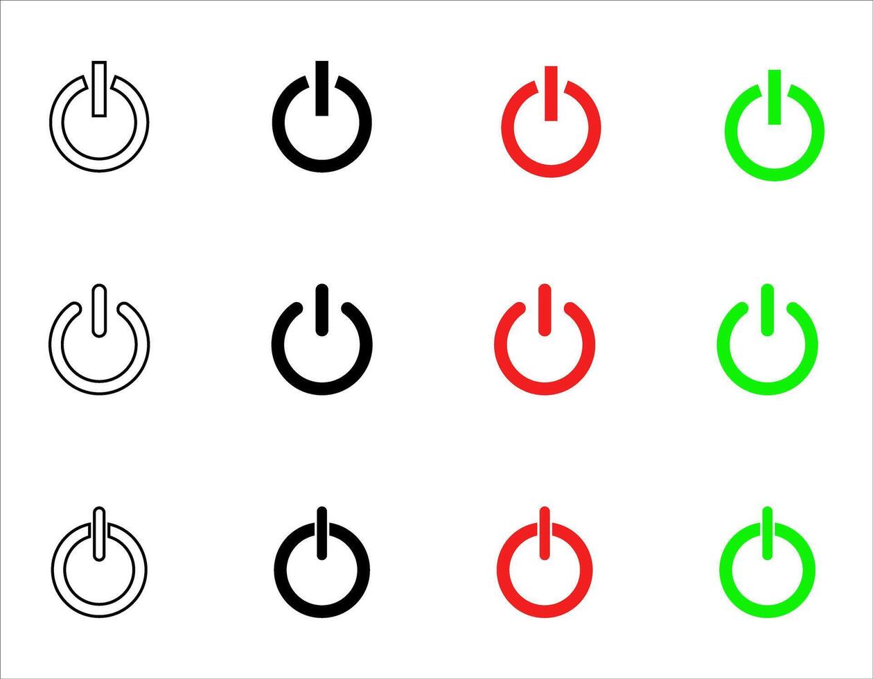 Power button icon set, isolated on white background, logo concept of power button sign on white background, black filled symbol icon. vector