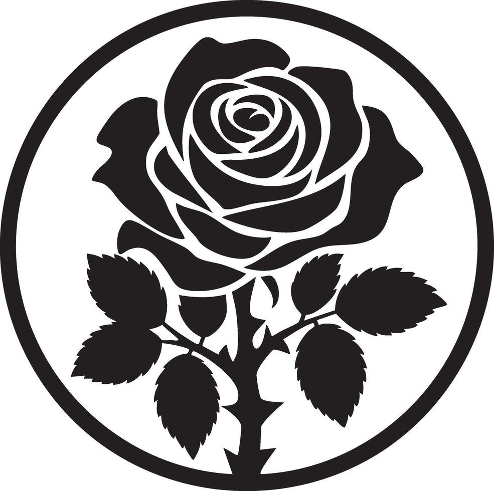 Elegant Rose Flower in Circular Frame Silhouette vector
