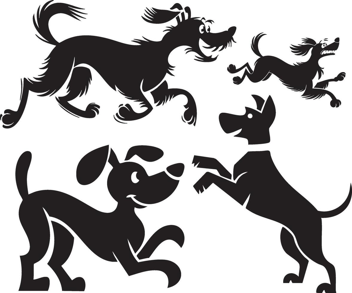 Collection of Playful Dog Silhouettes in a Cartoon Style vector