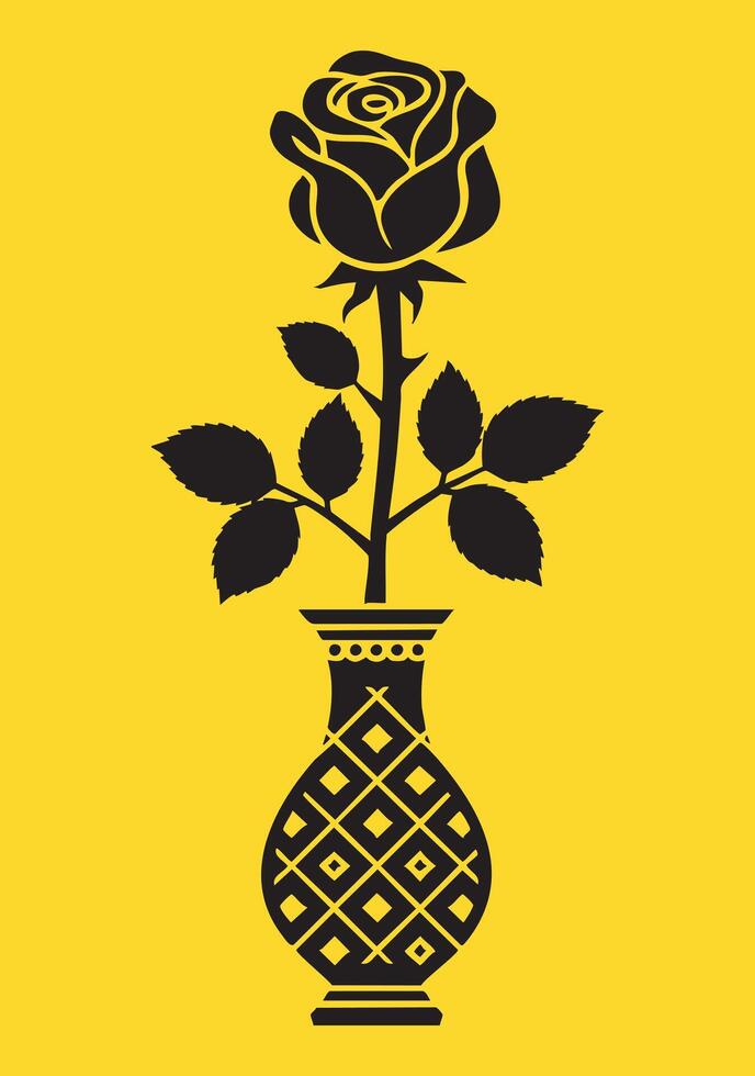 Elegant Black Rose in Ornate Vase Silhouette vector