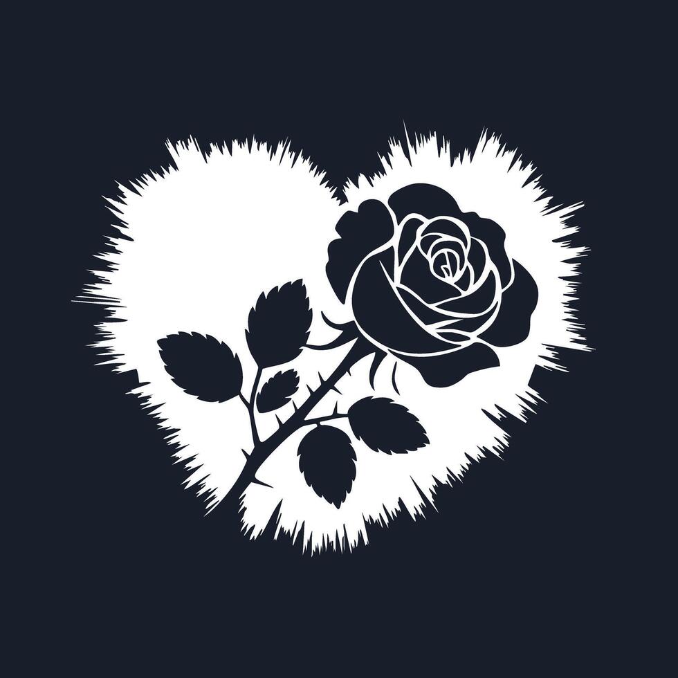 Romantic Rose Heart Silhouette with Spiky Frame Design vector