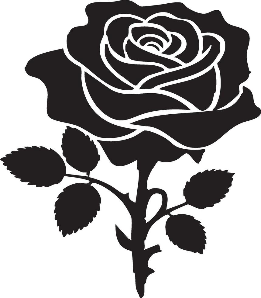 Elegant Single Rose Flower Silhouette with Leaves vector