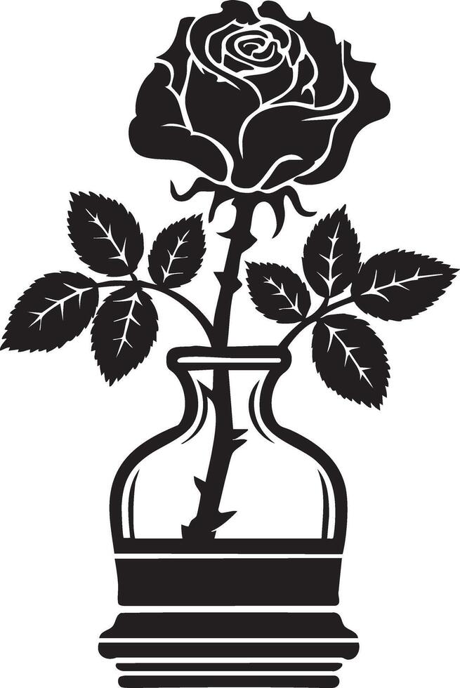 Elegant Single Rose in Vase Silhouette Graphic Design vector