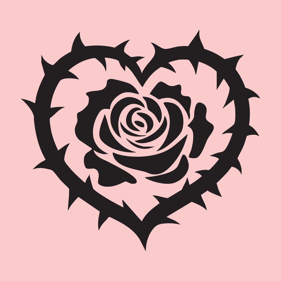 Black Rose Heart with Thorns Silhouette Design vector