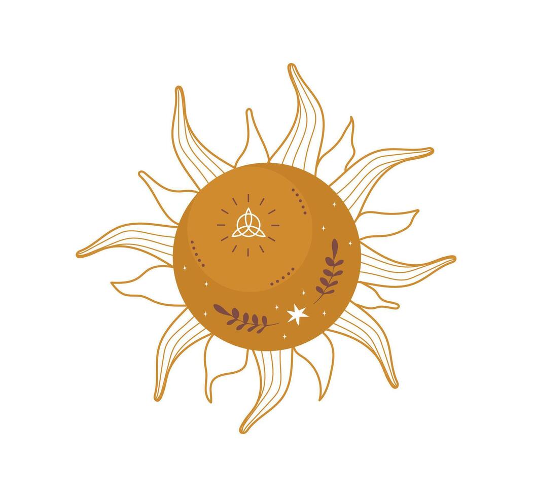 Abstract aesthetic boho sun. Scandinavian design for wallpaper and home decor. Contemporary geometric element. Modern illustration in flat style vector