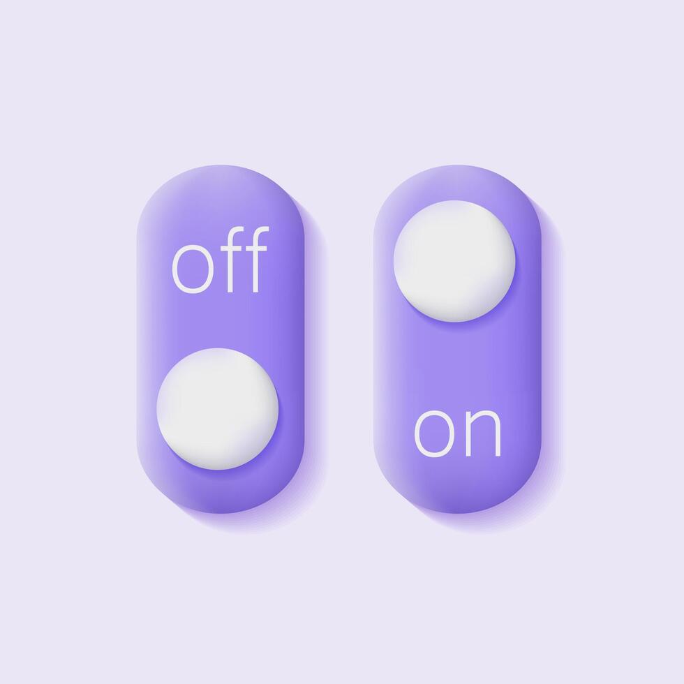 3d on and off toggle button. Purple slide bar icon. Unlock and lock. Software user interface. Modern illustration vector