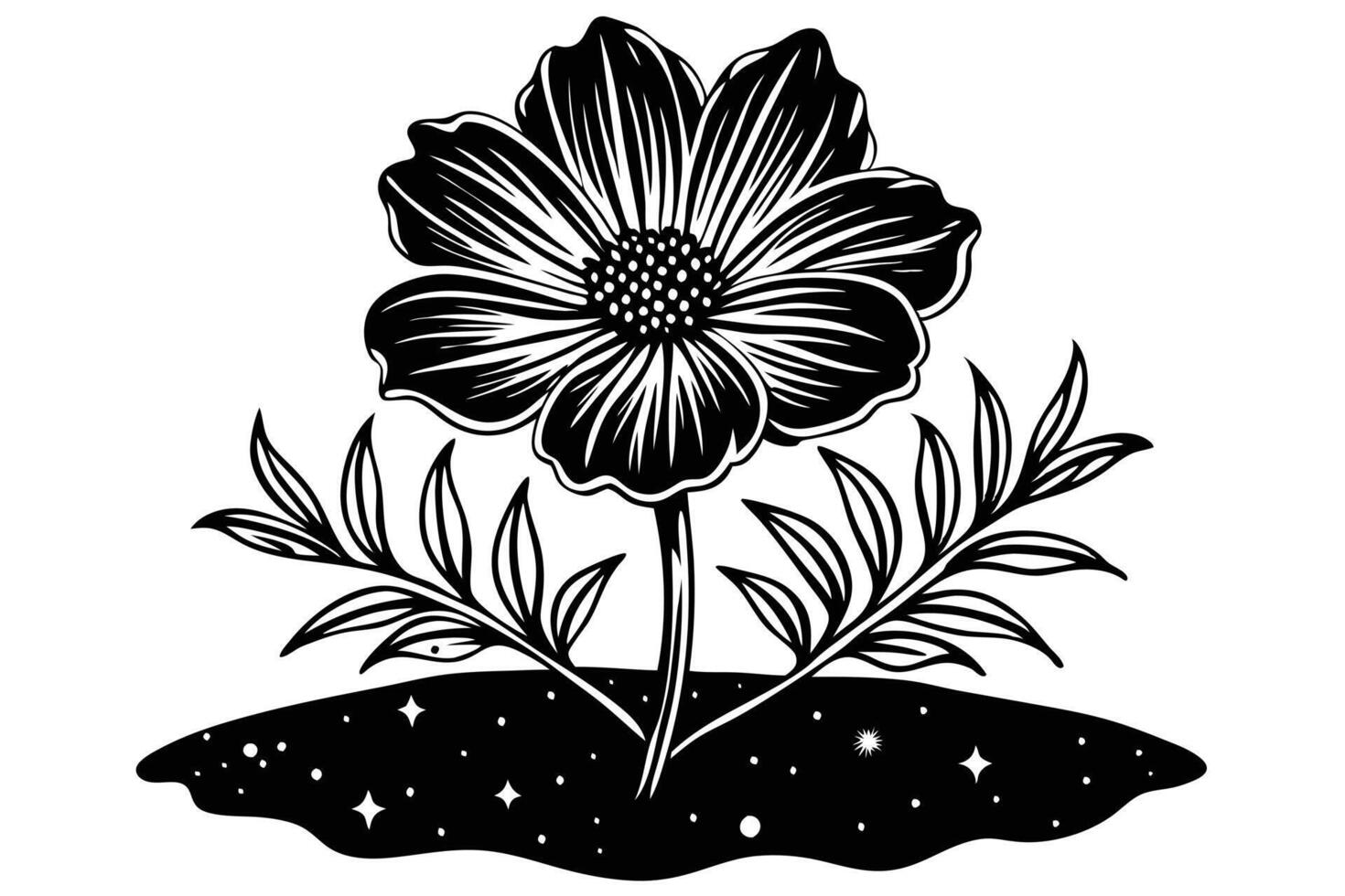 Black and white flower line art illustration isolated on white background vector