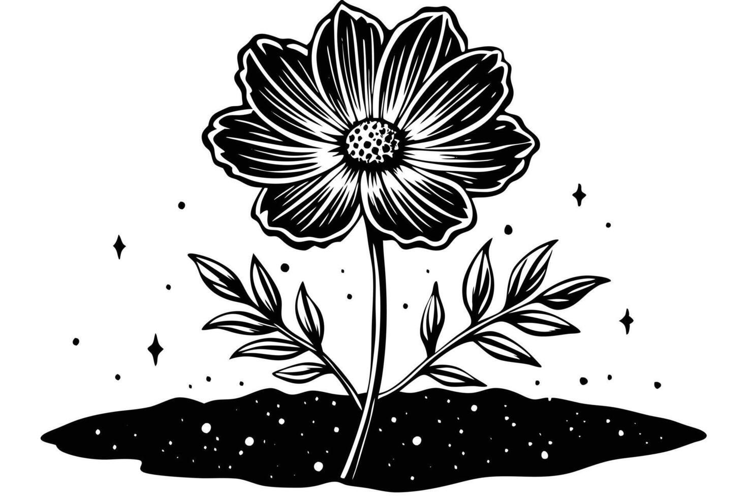 Black and white flower line art A illustration isolated on white background vector