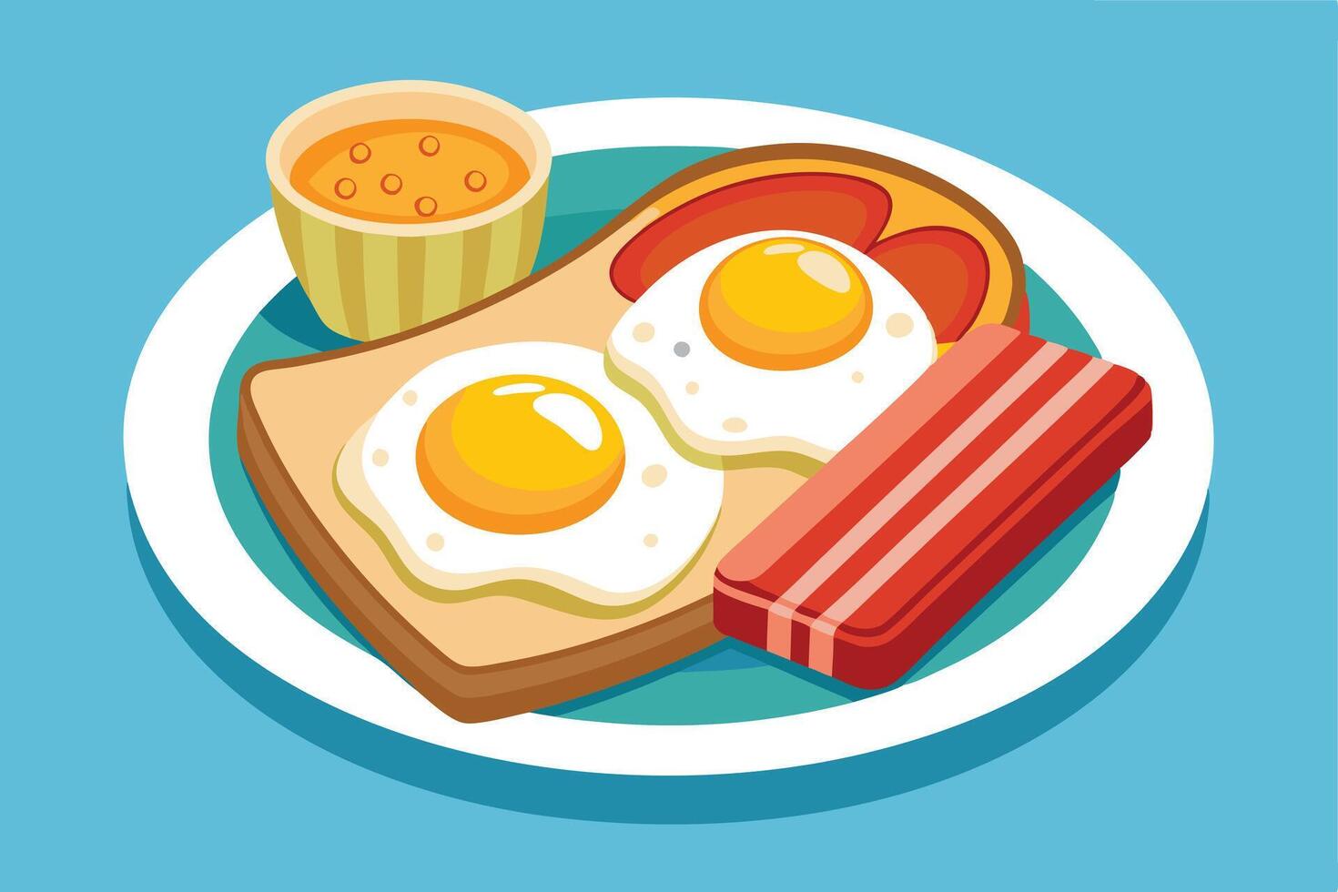 Breakfast plate with eggs, bacon, and toast illustration isolated on white background vector