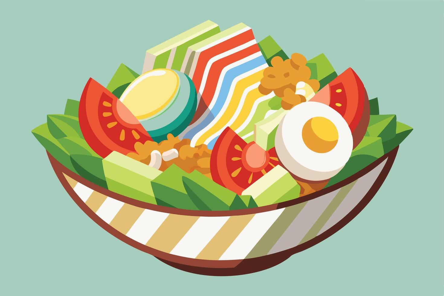 Illustration of a healthy salad bowl with avocado and egg vector