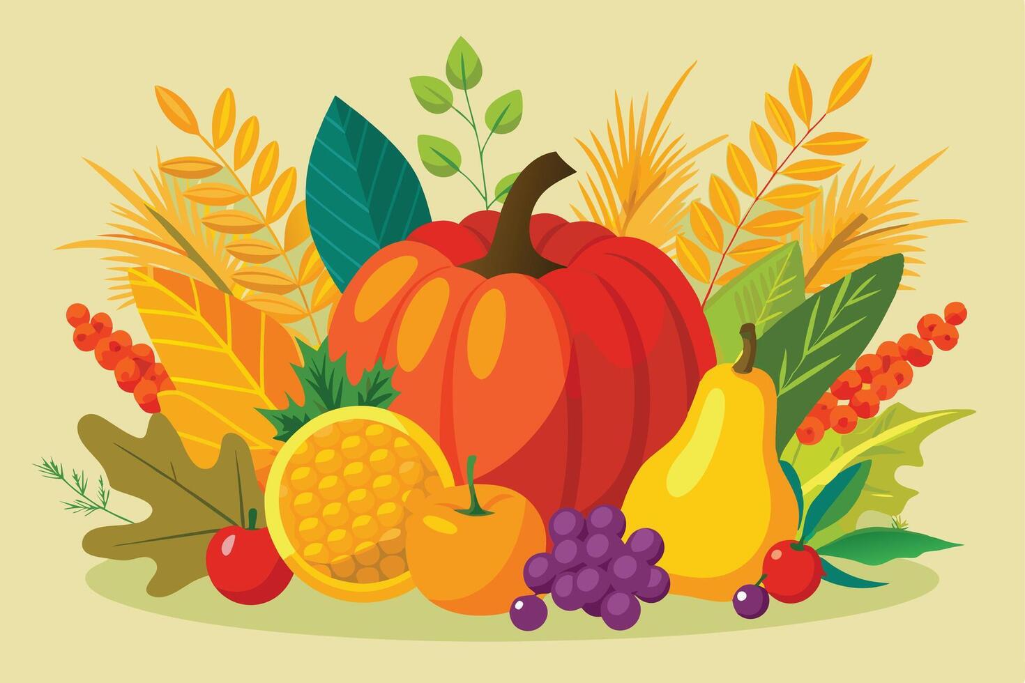 Autumn harvest fruits and vegetables illustration design vector