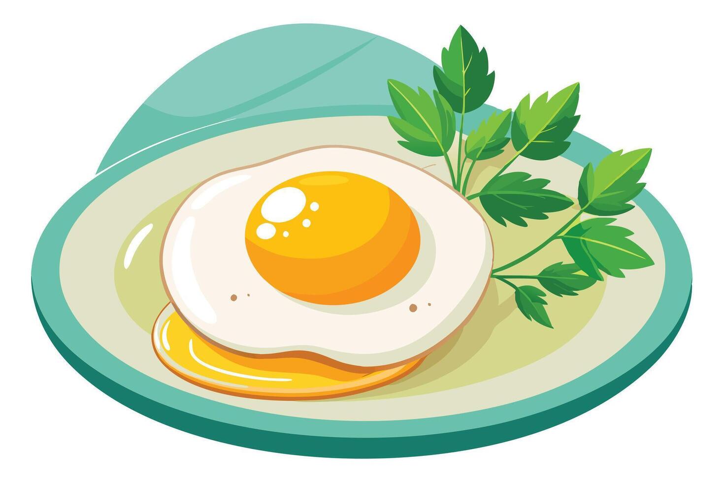 Fried egg with parsley on a plate cartoon illustration vector