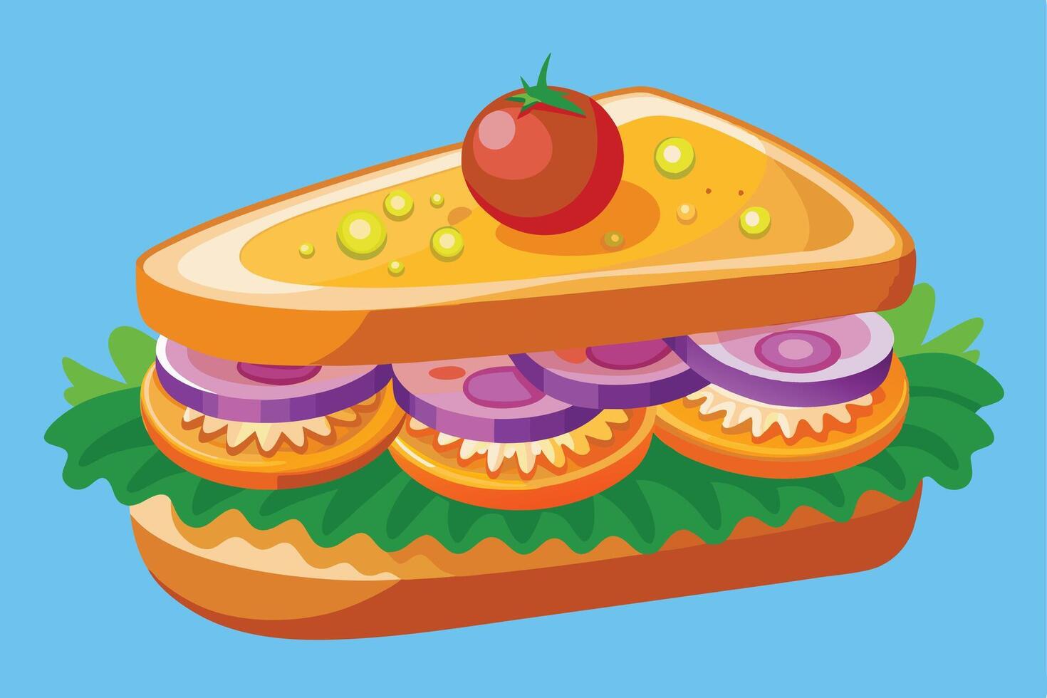 Cartoon sandwich with fresh vegetables and cheese on bread vector