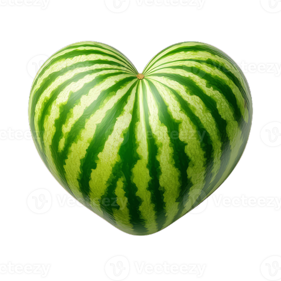 Unique heart-shaped watermelon displays vibrant green stripes in a creative presentation png