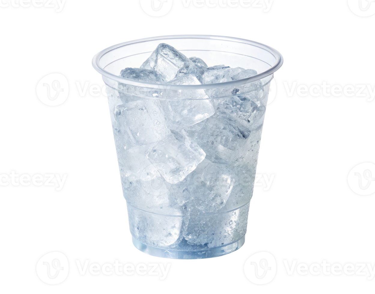 A plastic cup filled with ice cubes isolated on a transparent background drinks design png