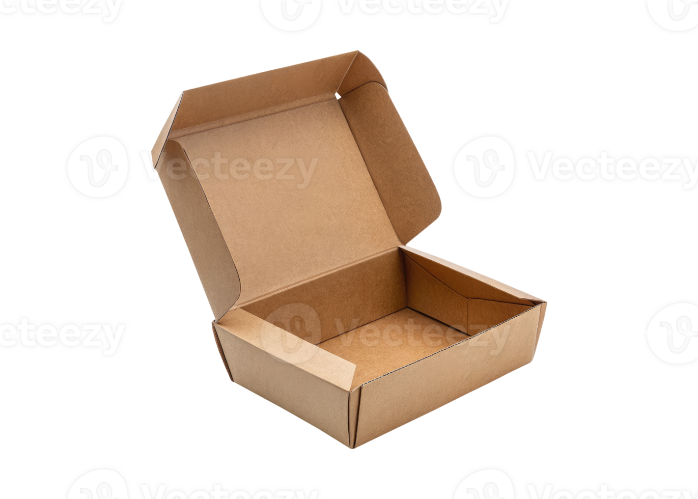 Open empty brown cardboard burger box isolated on a transparent background food design concept png