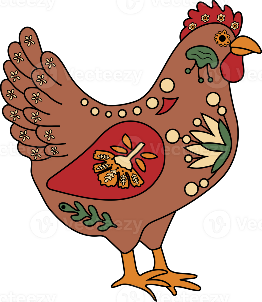 Lively Folk Art Rooster in the Alebrije Style png