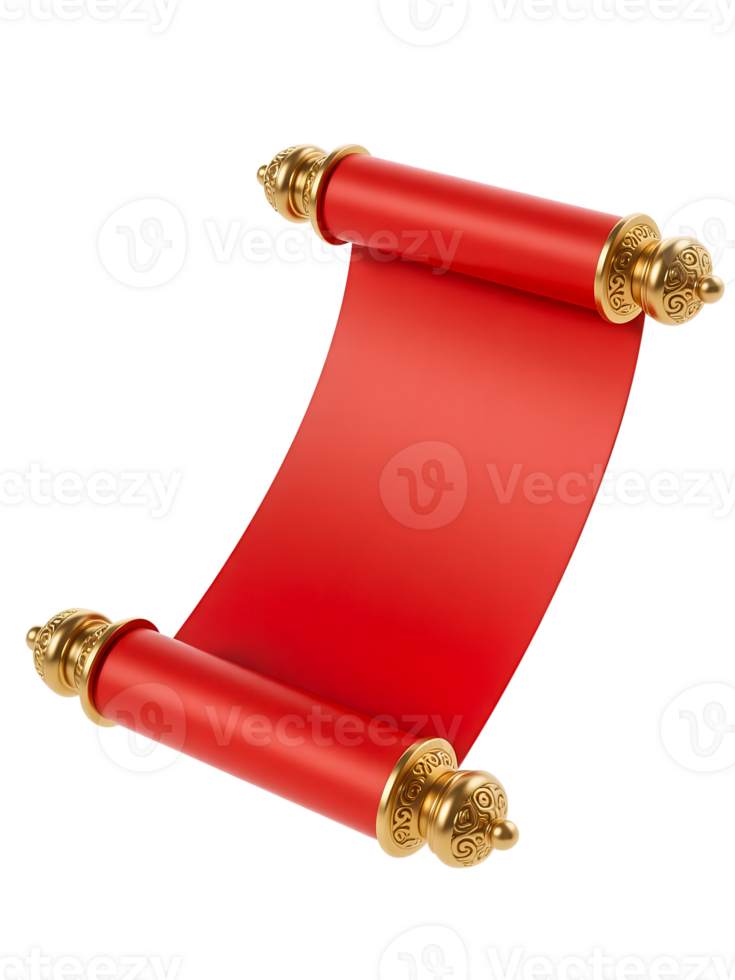 Red Scroll with Gold Ornaments, Blank Vintage Red Scroll png