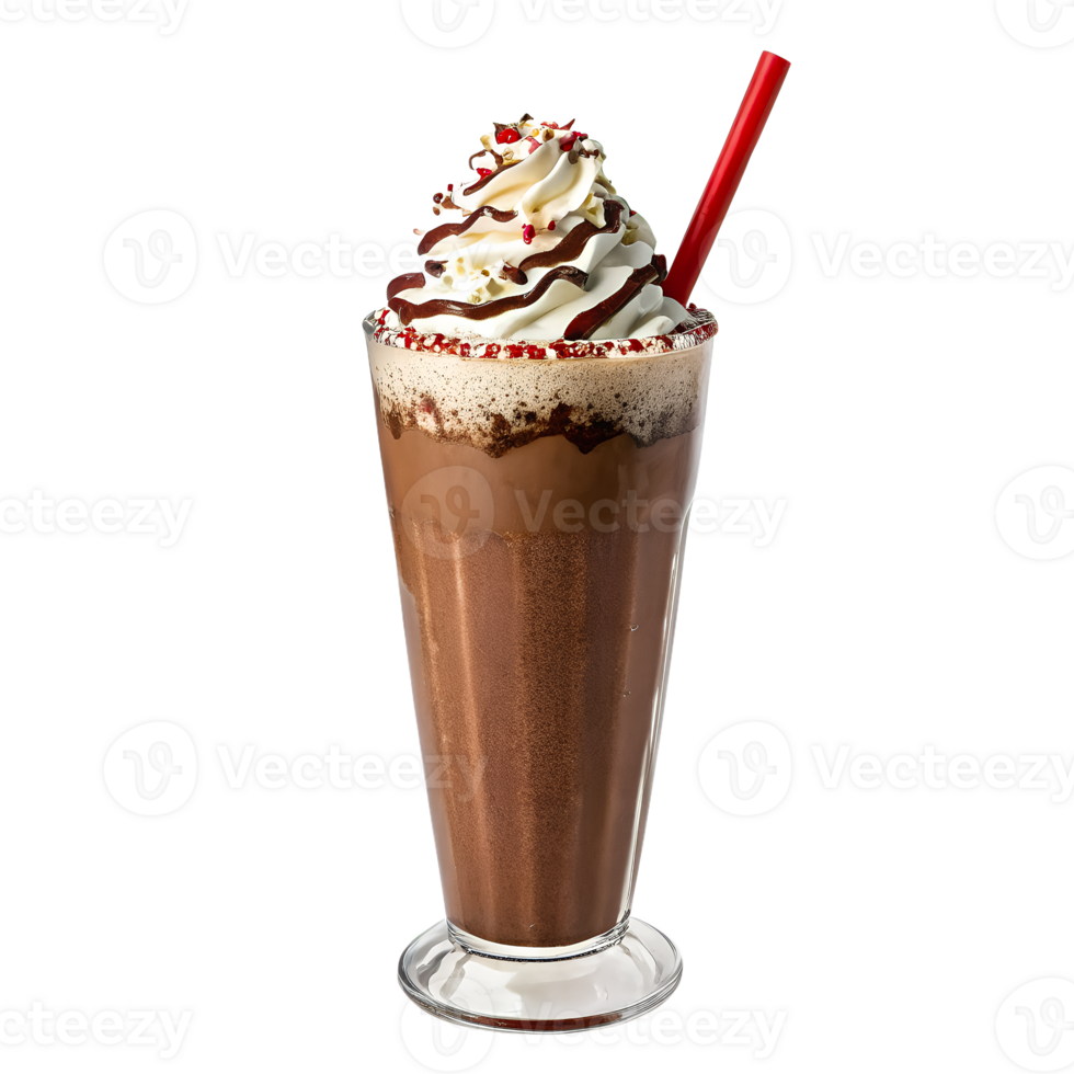 Chocolate Milkshake Drink with red straw, Delicious Chocolate Milkshake frappe whipped cream and sprinkles png