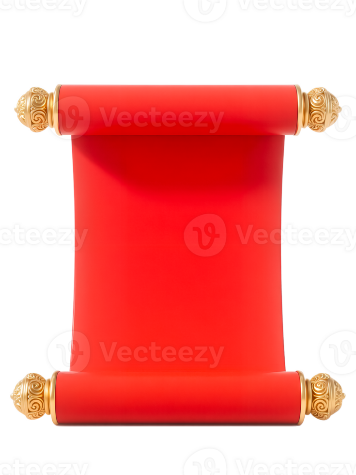 Red Scroll with Gold Ornaments, Blank Vintage Red Scroll Perfect for adding text or graphics, Announcements. png