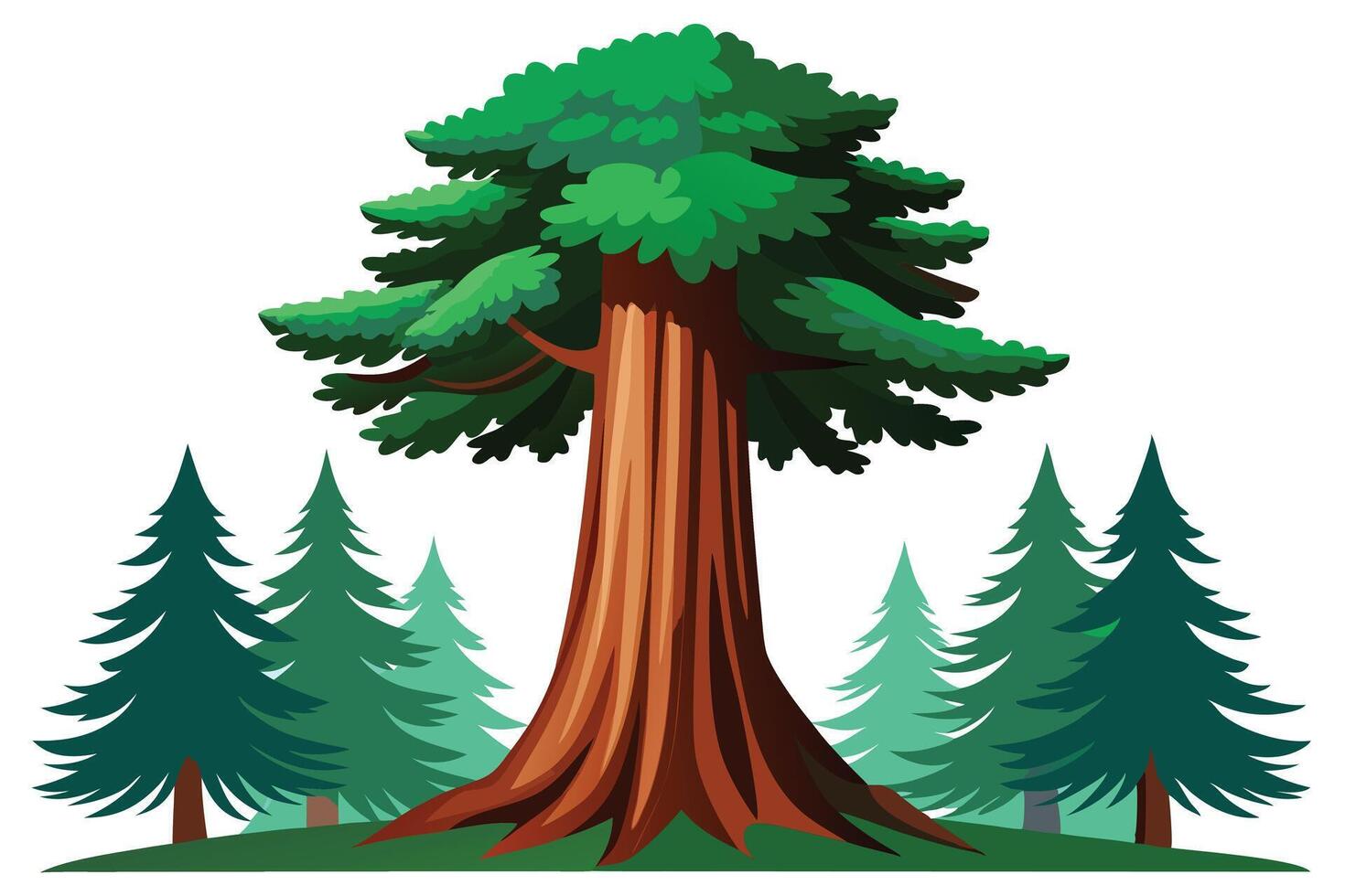 A Majestic sequoia tree surrounded by pine trees. vector
