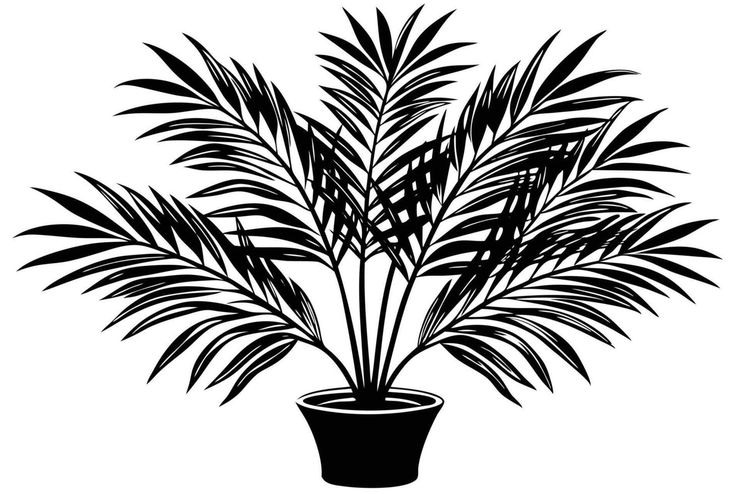 Stylish Black and White Silhouette of a Palm Plant in a Pot vector