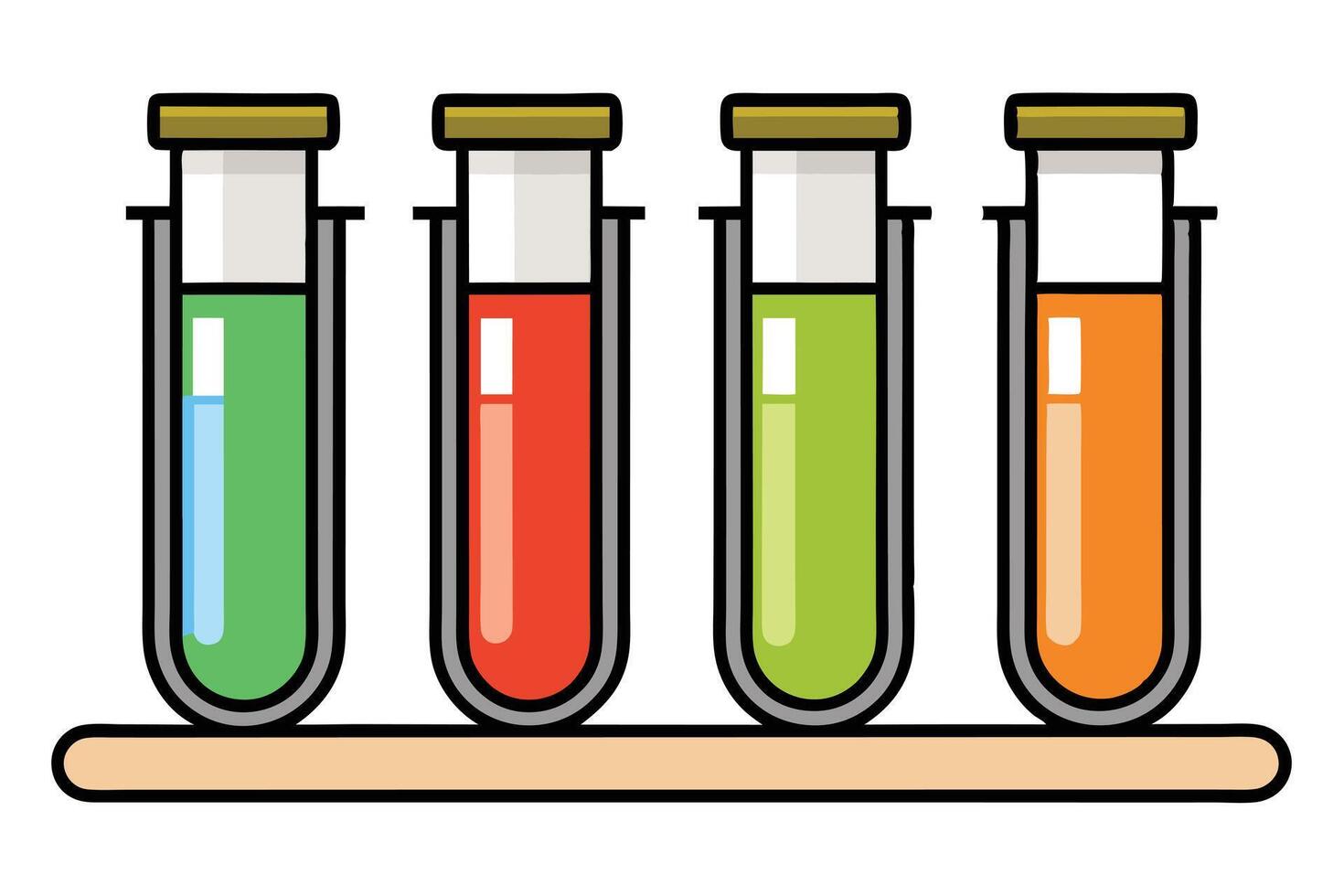 Colorful test tubes with various liquids, showcasing a scientific experiment. vector