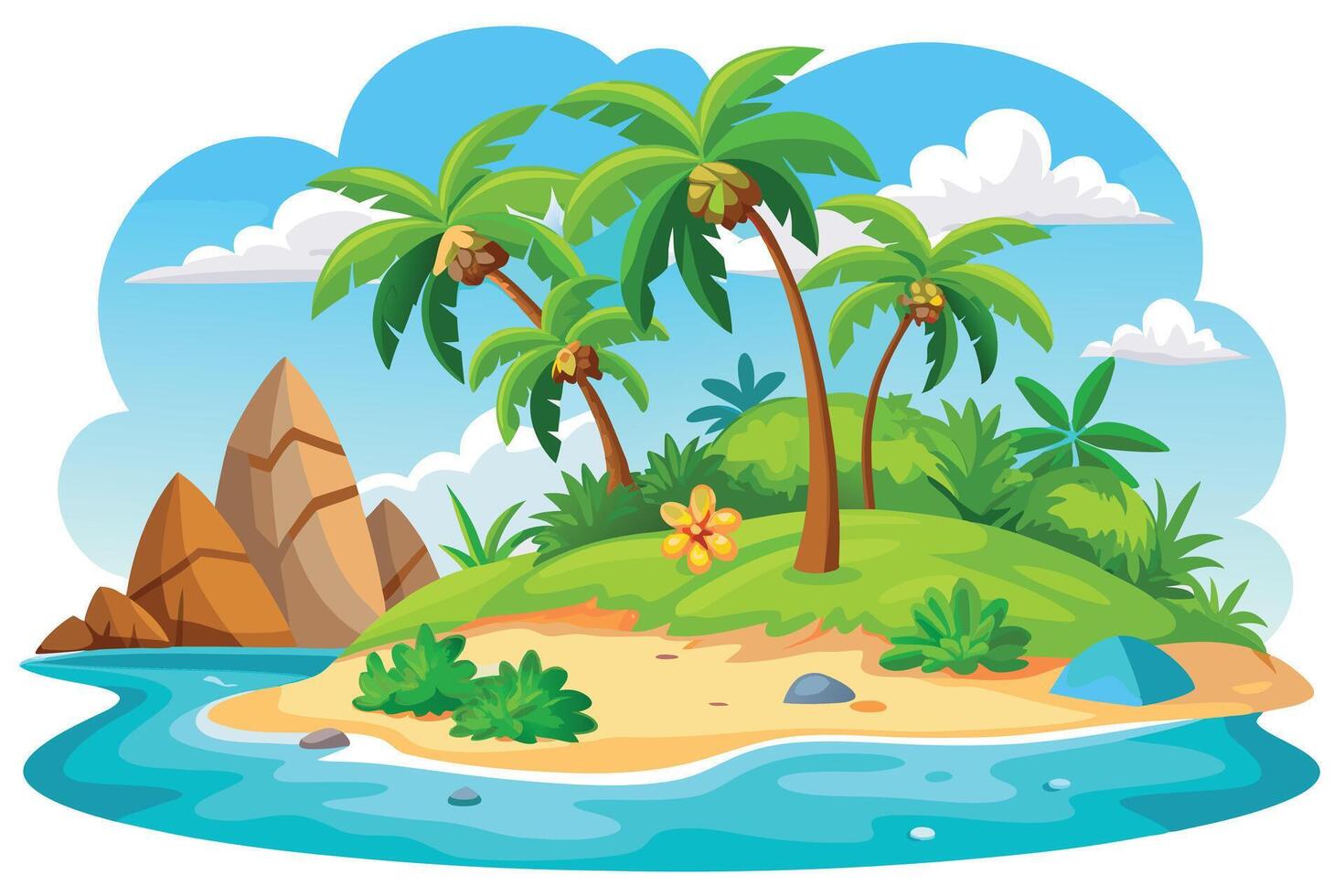 Cartoon Illustration of a Tropical Island Paradise vector