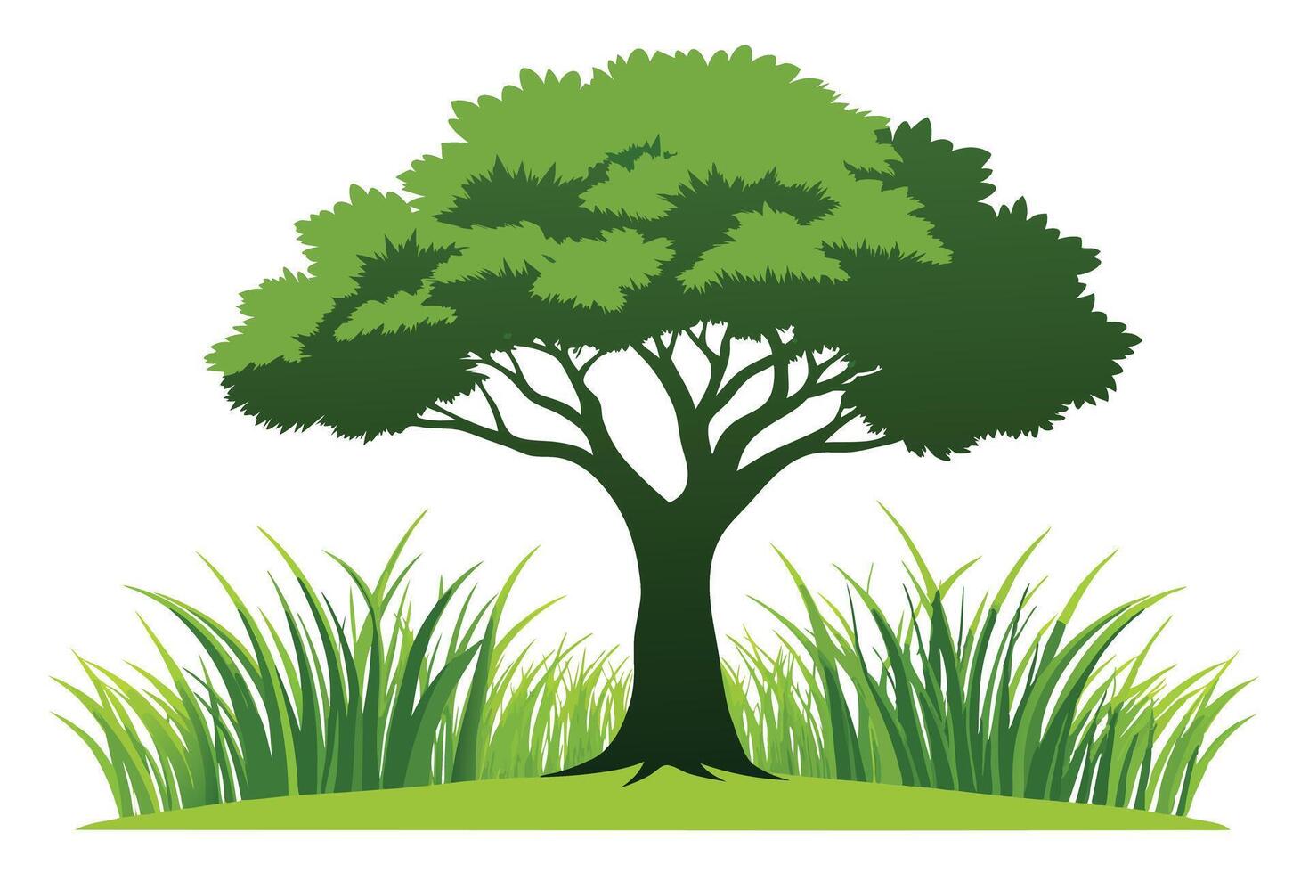 A Illustration of a large tree on a green hill isolated on white background vector