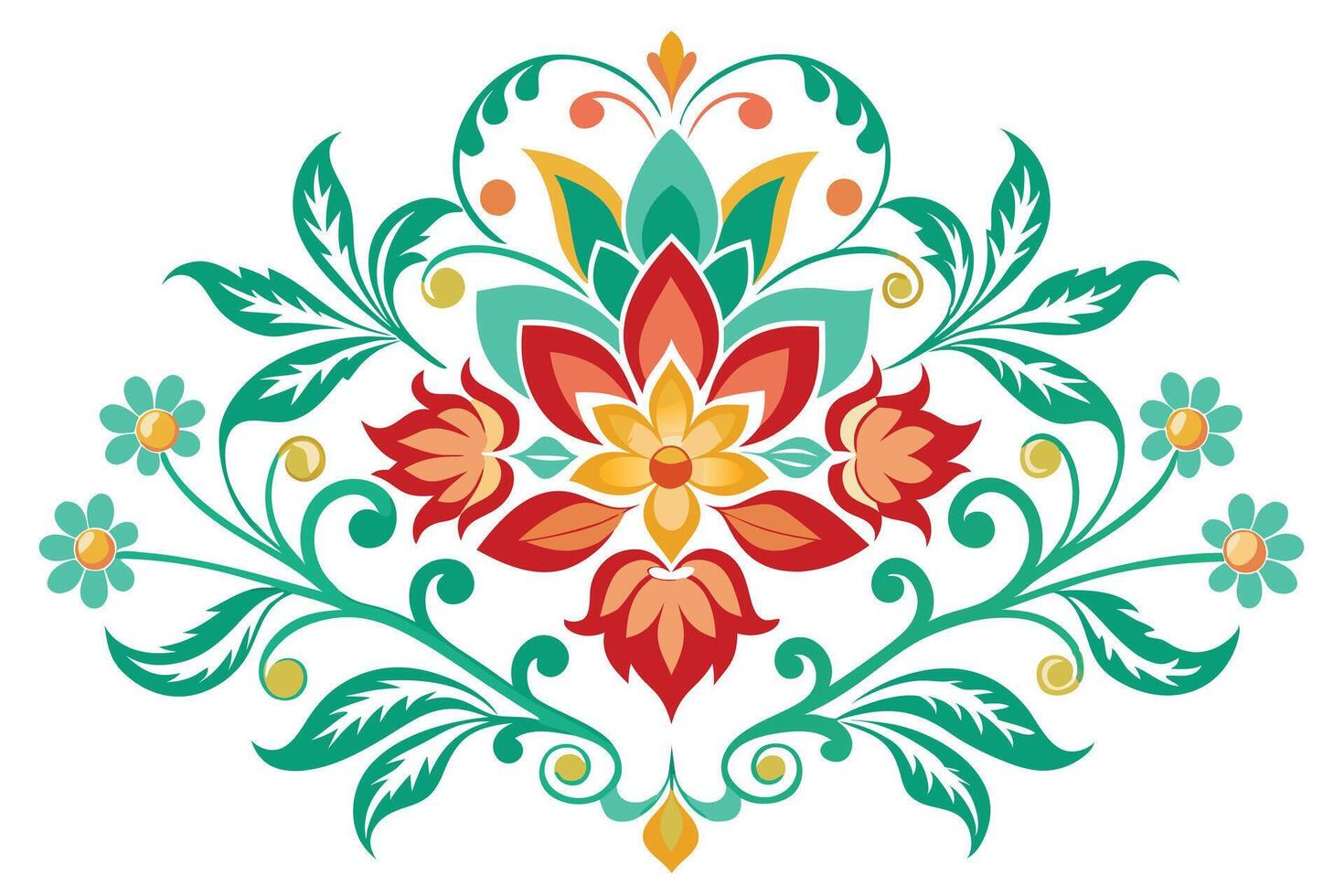 Ornate floral design in rich colors, perfect for textile patterns. vector