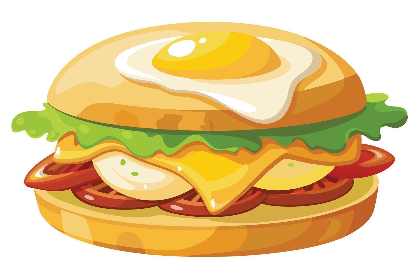 Breakfast sandwich with egg, cheese, lettuce, and tomato illustration vector