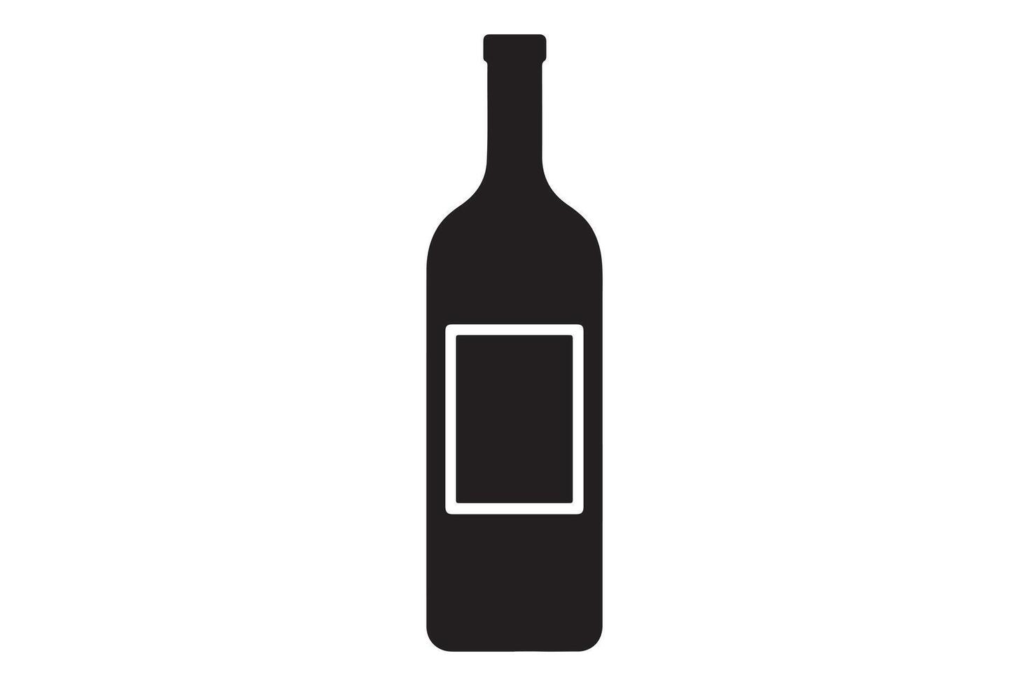 Simple black silhouette of a wine bottle with blank label. vector