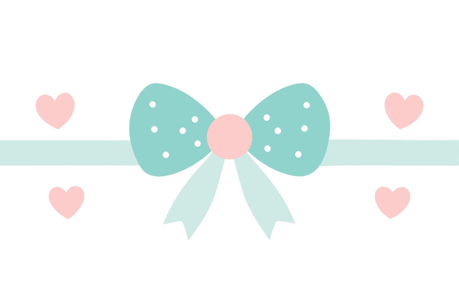 Delicate Mint Green Bow with Pink Hearts for a Festive Design vector