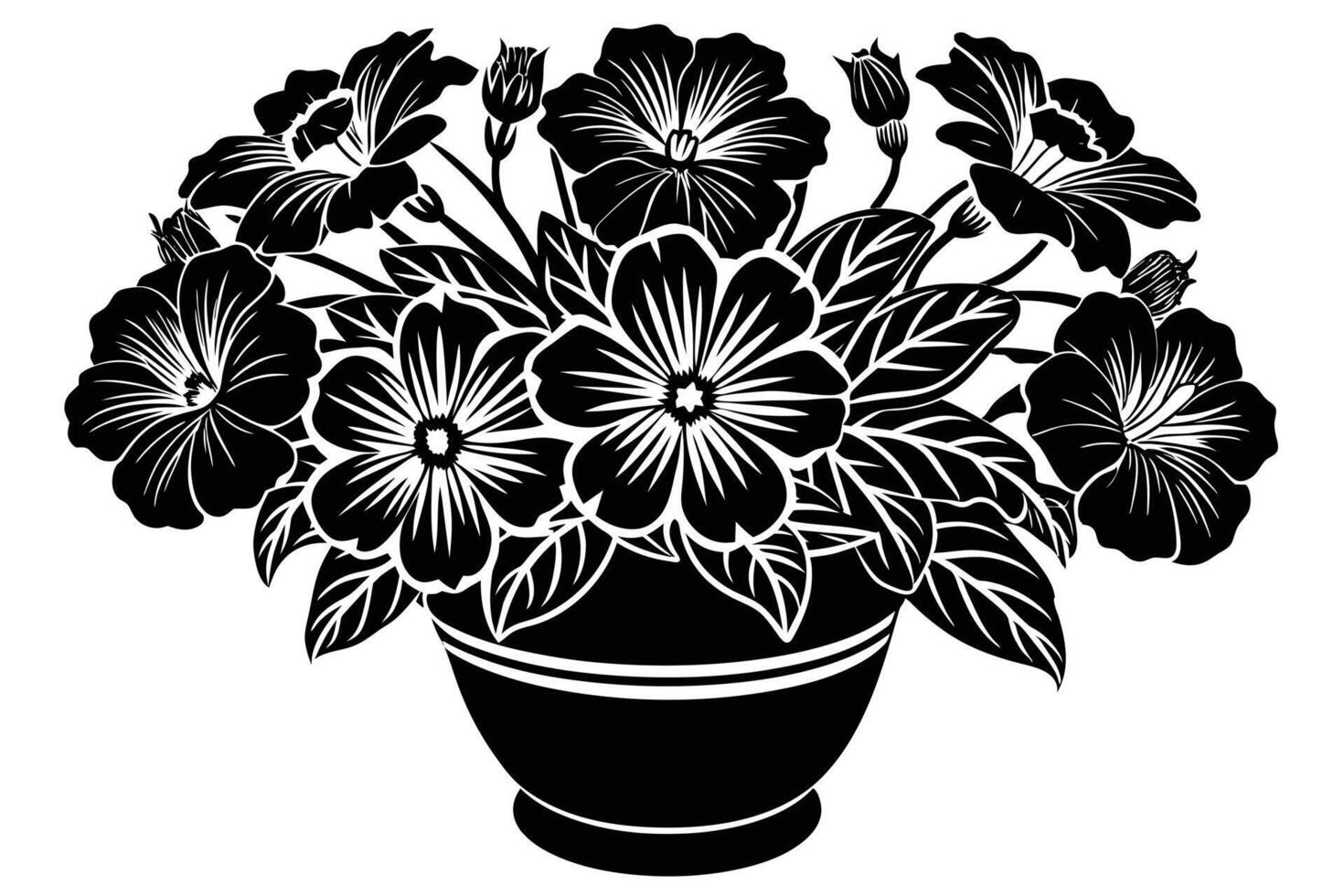 Elegant black and white floral arrangement in a pot. vector