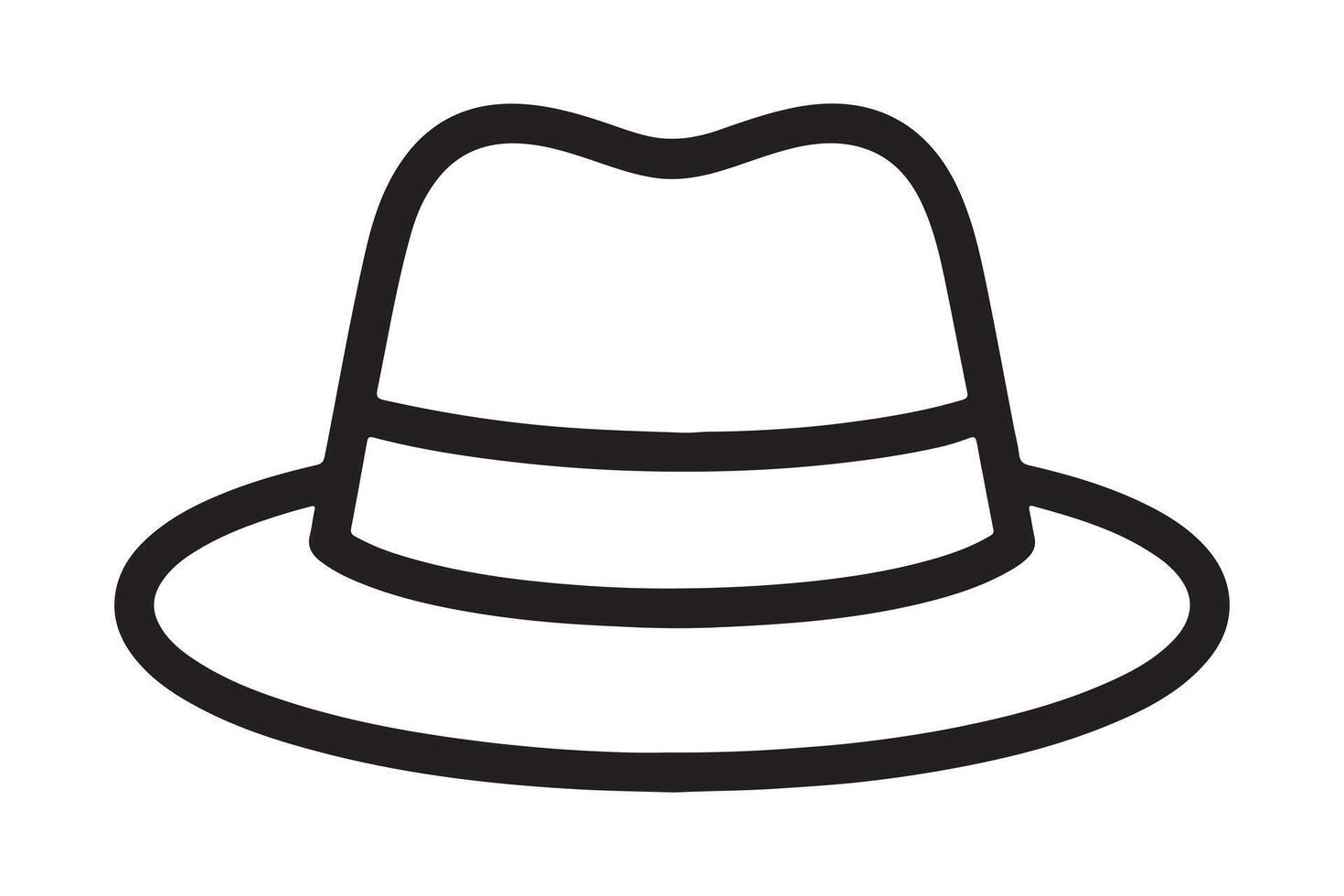 Simple black line art illustration of a fedora hat. vector