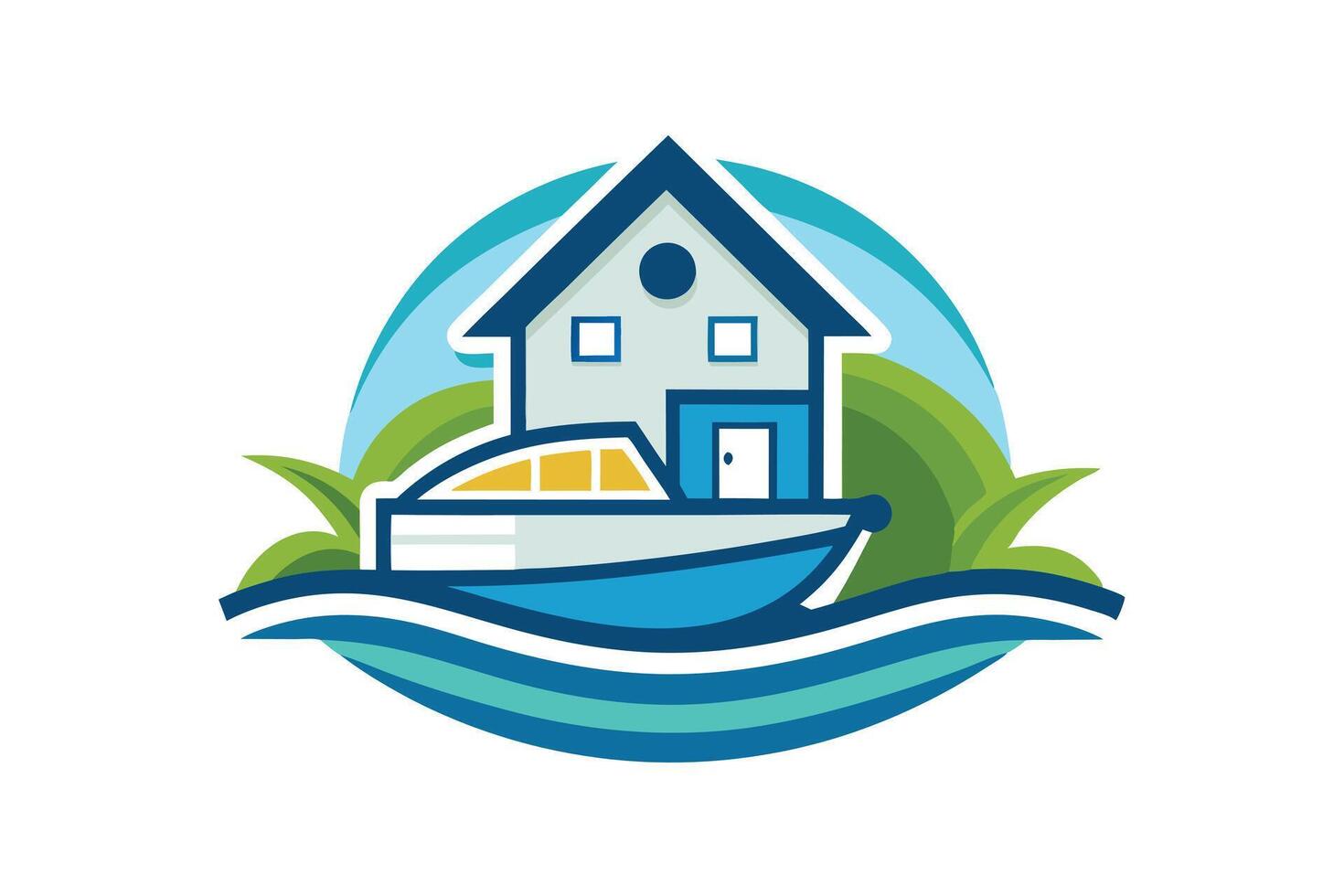 Waterfront House and Boat Perfect Lakefront Property vector
