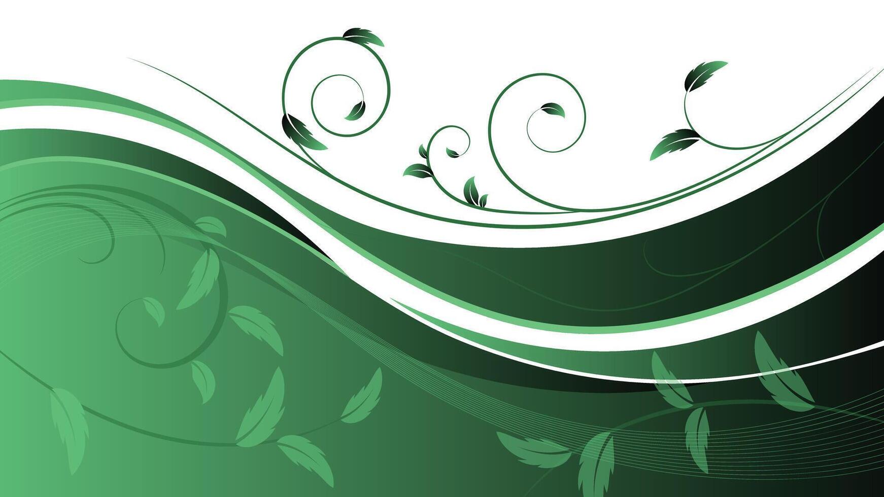 Elegant green floral background featuring swirls and leaves with smooth flowing curves on a white gradient backdrop suitable for digital or print use vector