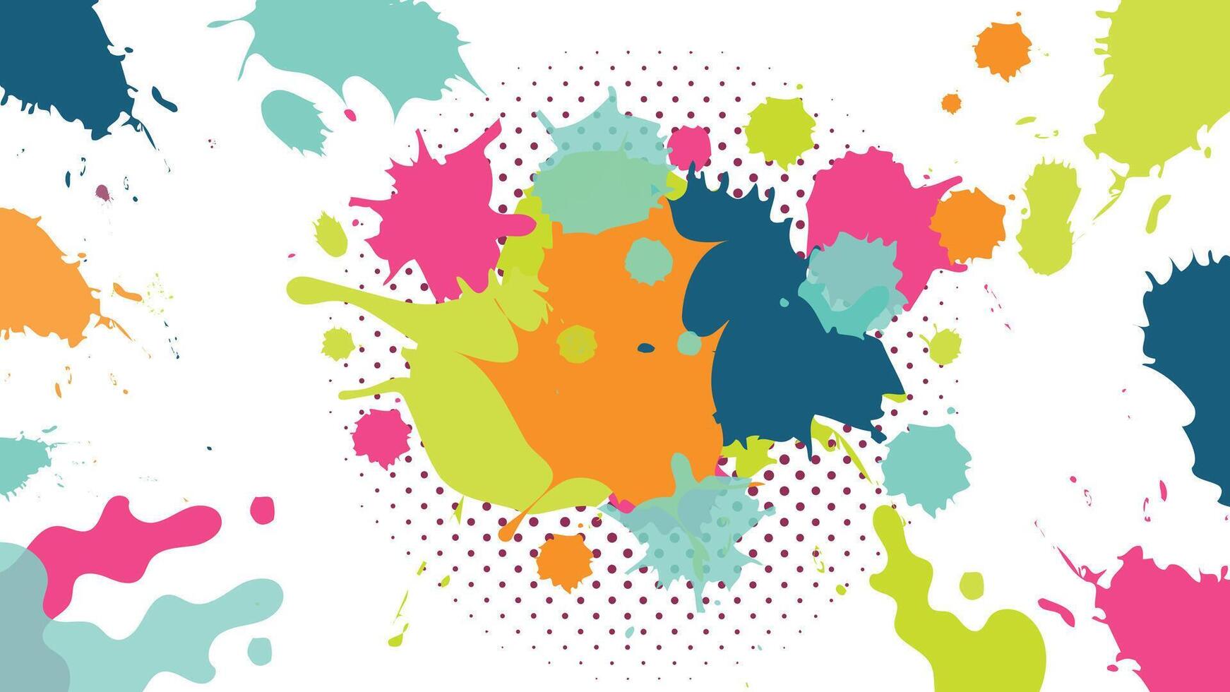 Bright abstract paint splash background with scattered ink blots and halftone dots on a clean white base ideal for posters prints banners and digital projects vector
