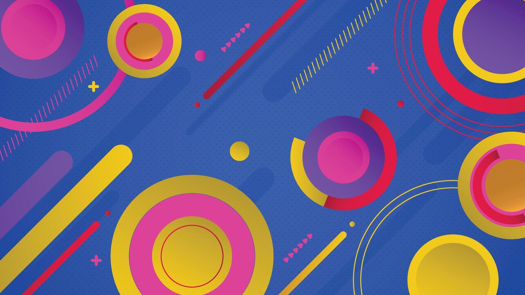 Bright abstract circles and bold lines on a deep blue background with modern colorful design perfect for digital and print media vector